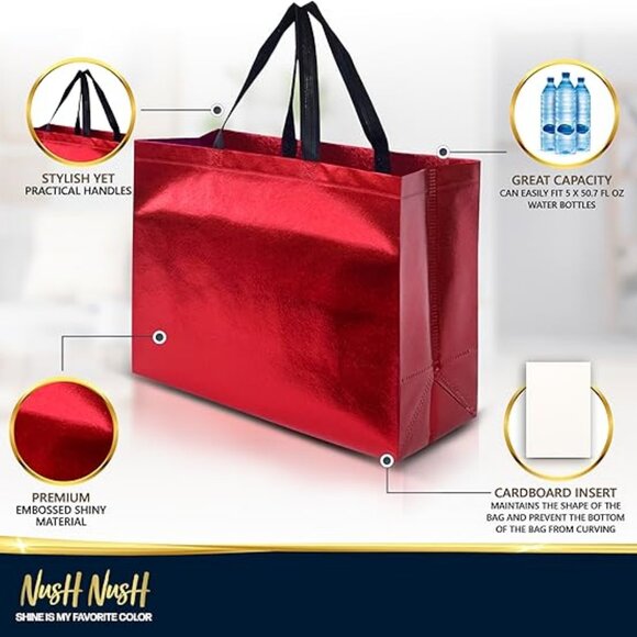 Red Gift Bags XL Size – Set of 12 Reusable Extra Large Red Gift Bags With Handle - Picture 3 of 5